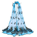 Women Embroidered Peacock Long Shawl Scarf